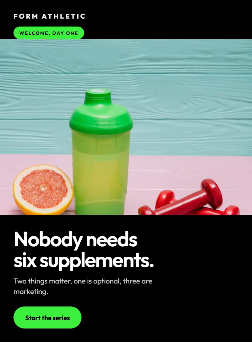 Concept onboarding email for a fitness brand shown on a phone
